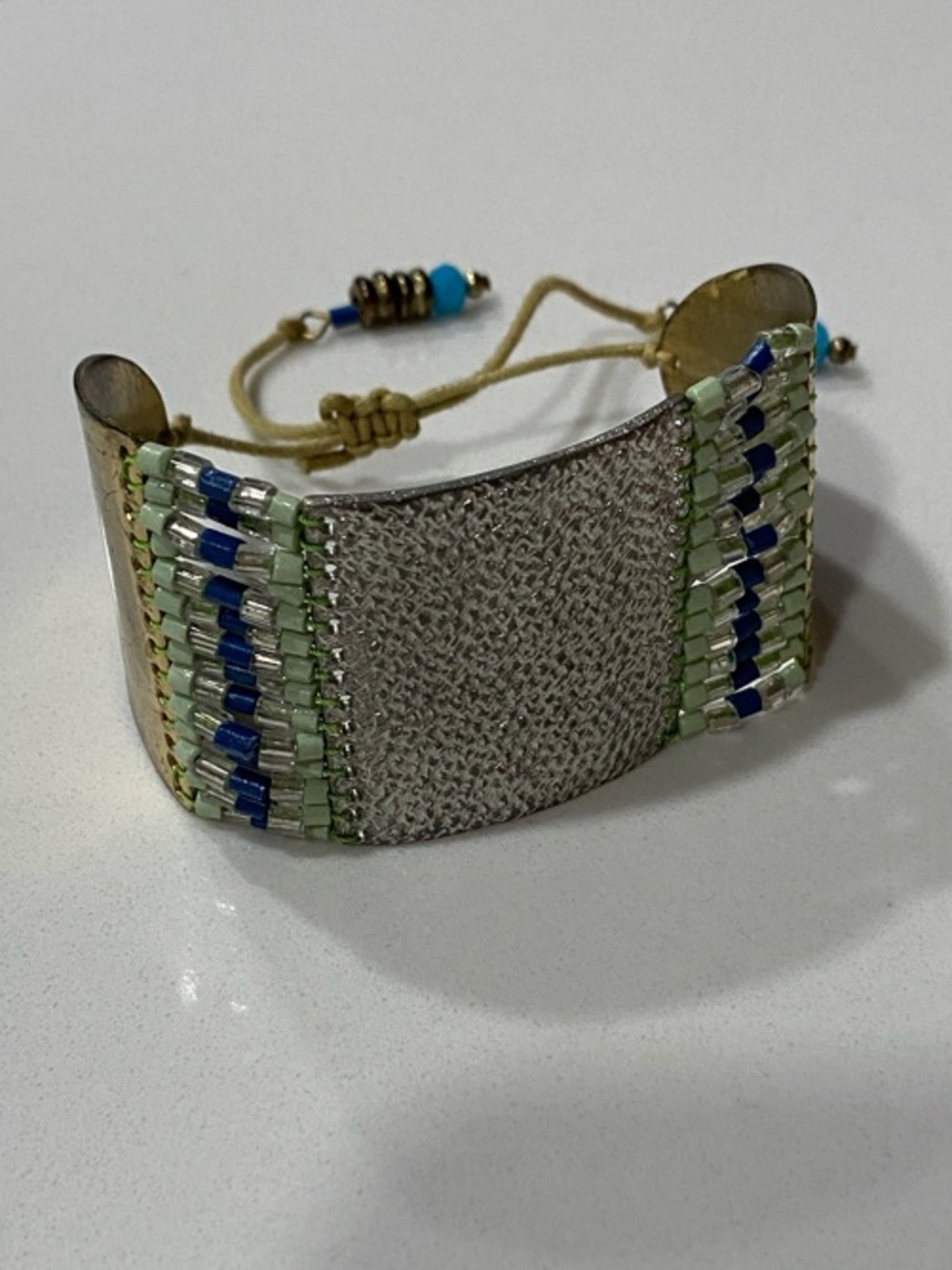 Noonday Collection Silver-Tone Cuff with Blue and Green Beads